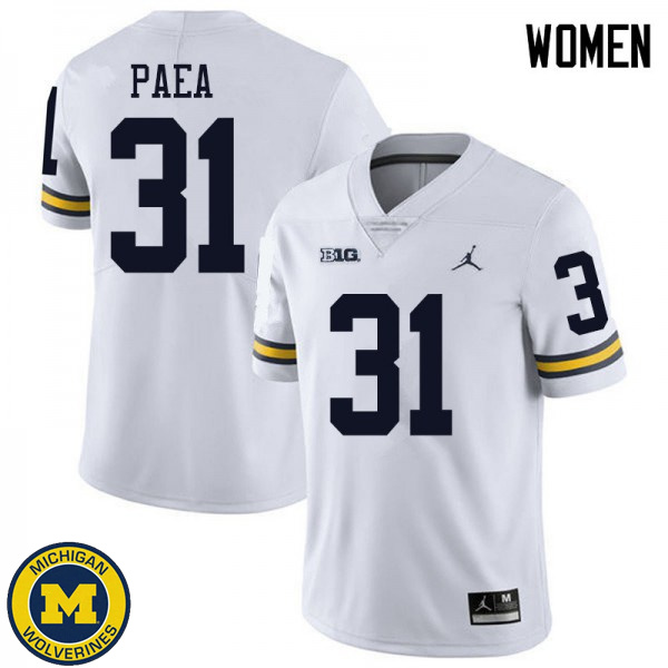 Women's University of Michigan #31 Phillip Paea White Jordan Brand NCAA Player Game Jersey